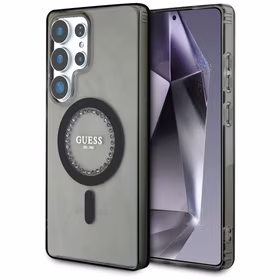 Guess Kristāli Drukāts Klasiskais Logotips Magnētiskais Samsung Galaxy S25 Ultra viedtālruņa apvalks melna