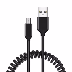 Coiled cable - USB to Micro USB - 2A 1 metre black
