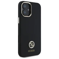 Guess Silikona Logo Strass 4G viedtālruņa apvalks iPhone 16 - melns