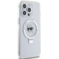 Karl Lagerfeld KLHMP15LHMRSKHH iPhone 15 Pro 6.1" balts/balts cietais apvalks ar gredzena statīvu Karl Head Magnētiskais