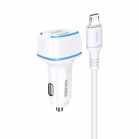 KAKU automašīnas lādētājs KSC-528 Shengyu - 2xUSB - 2,8A ar USB uz Micro USB balts