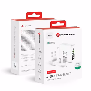 Многофункциональное зарядное устройство Forcell F-Energy 4 в 1, 2 x USB A + USB C 15W + внешний аккумулятор 8000 мАч + беспроводная зарядка белое