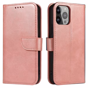 Magnet Case elegants grāmatas tipa apvalks ar statīvu iPhone 13 Pro rozā