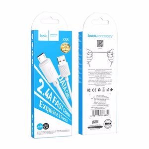 Kabelis USB-A uz Micro USB Hoco 2,4A 1 m X88 balts