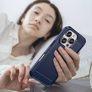 Carbon viedtālruņa apvalks iPhone 16 Pro Max silikona apvalks - zils