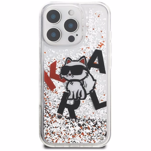 Karl Lagerfeld Liquid Glitter Choupette Logo macins iPhone 16 Pro - caurspidigs