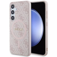 Guess 4G Collection Ādas Metāla Logotips Magnētiskais viedtālruņa apvalks Samsung Galaxy S24 - rozā