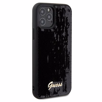 Guess Sequin Script Metal viedtālruņa apvalks iPhone 12/12 Pro - melns