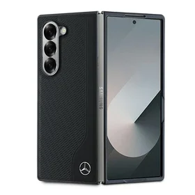 Mercedes Leather Wood Imitation MagSafe viedtālruņa apvalks Samsung Galaxy Z Fold 6 - melns