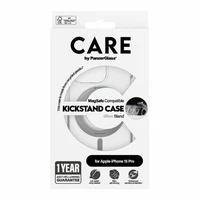CARE by PanzerGlass viedtālruņa apvalks ar statīvu MagSafe iPhone 15 Pro - sudrabains