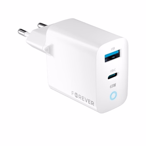 Forever TC-06-65AC GaN PD QC lādētājs 1x USB-C 1x USB 65W balts