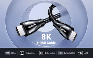 Melns Ugreen HD140 HDMI–HDMI 2.1 kabelis, 8K@60 Hz, 1 m (80401)