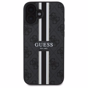 Guess 4G Printed Stripes Magnētiskais viedtālruņa apvalks iPhone 16 - melns