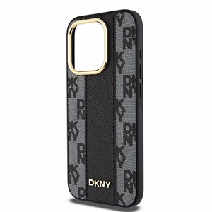 DKNY Ādas rūtainais magnētiskais apvalks iPhone 15 Pro - melns