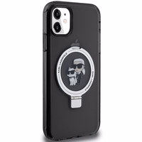 Karl Lagerfeld Magnētiskais viedtālruņa apvalks ar gredzena statīvu Karl&Choupette MagSafe iPhone 11 / Xr - melns
