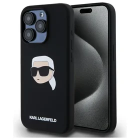 Karl Lagerfeld KLHMP15LSKHPPLK iPhone 15 Pro 6.1" melns/melns cietais apvalks Silikona Karl galvas apdruka MagSafe