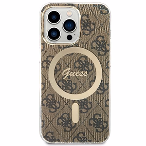 Komplekts Guess GUBPP13LH4EACSW vāciņš + lādētājs iPhone 13 Pro brūns cietais vāciņš ar 4G rakstu Magnētiskais