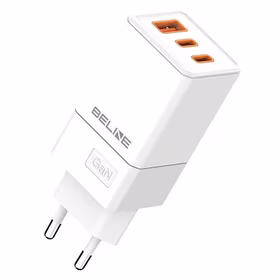 Beline Tīkla lādētājs 2x USB-C + 1x USB 65W balts (tikai galviņa) PD 3.0 + QC 3.0 BLN3CW65 GaN