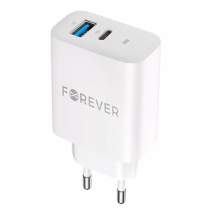 Forever TC-07-30AC PD QC lādētājs 1x USB-C 1x USB 30W balts