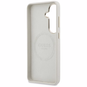 Guess maciņš Rhinestone Round Logo MagSafe priekš Samsung Galaxy S26 smilškrāsas