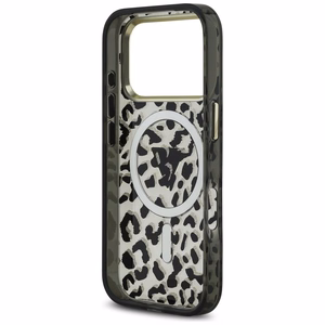 Guess leoparda spīdīgs magnētiskais viedtālruņa apvalks iPhone 17 Pro melns