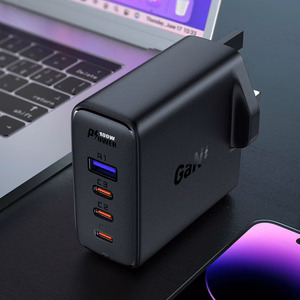 Ātrais GaN 100W Power Delivery lādētājs 3x USB C 1x USB ar Lielbritānijas spraudni - melns