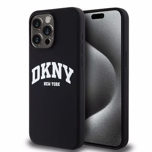 DKNY Šķidrs silikona balts drukāts logotips magnētiskais viedtālruņa apvalks iPhone 13 Pro Max - melns