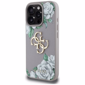 Guess Grained Roses Big 4G Logo viedtālruņa apvalks iPhone 16 Pro Max - violets