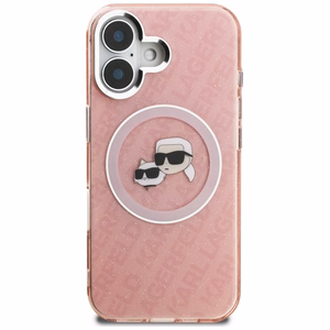 Karl Lagerfeld IML Glitter Karl & Choupette Heads Logo MagSafe maciņš iPhone 16 - rozā