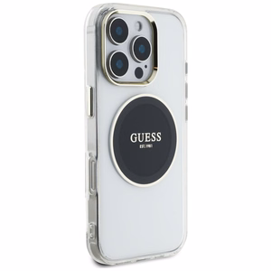 Guess IML Metal Colored Circle Classic Logo Magnētiskais viedtālruņa apvalks iPhone 16 Pro - melns