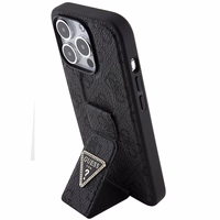 Guess Grip Stand 4G Triangle Strass viedtālruņa apvalks iPhone 15 Pro - melns
