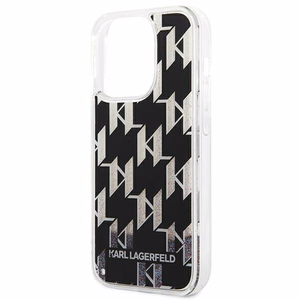 Karl Lagerfeld KLHCP14LLMNMK iPhone 14 Pro 6.1 cietais viedtālruņa apvalks melns šķidrs mirdzums Monogram