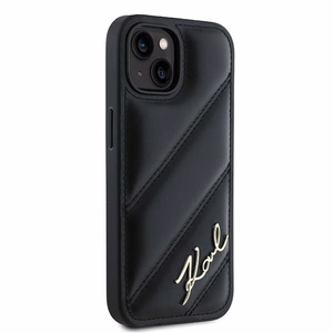 Karl Lagerfeld diagonāli stepēts Script viedtālruņa apvalks iPhone 15 Plus / 14 Plus - melns