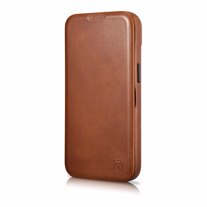 iCarer CE Oil Wax Premium ādas folio viedtālruņa apvalks iPhone 14 Plus Magnētiskais atveramais apvalks ar MagSafe Brūns (AKI14220707-BN)