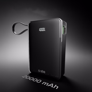 Внешний аккумулятор SBS 20000 mAh 20W со встроенным кабелем USB-C и цифровым дисплеем - чёрный