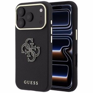 Guess Grained & Big Resin Logo vāciņš modelim iPhone 18 Pro / 17 Pro – melns