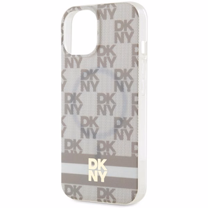 DKNY IML rūtainais mono raksts un drukātas svītras Magnētiskais viedtālruņa apvalks iPhone 15 / 14 / 13 - bēša