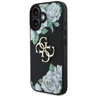 Guess Grained Roses Big 4G logo viedtālruņa apvalks iPhone 16 - melns