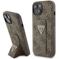 Guess viedtālruņa apvalks ar statīvu Grip Stand 4G Triangle Strass iPhone 15 - brūns