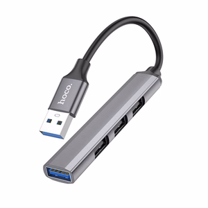 USB koncentrators Hoco HB26 4-in-1 adapteris USB-A uz 1xUSB3.0 + 3xUSB2.0, pelēks