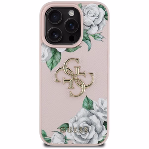Guess Grained Roses Big 4G logo viedtālruņa apvalks iPhone 16 Pro Max - rozā