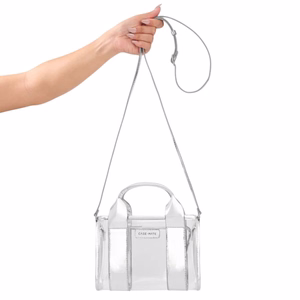 Case-Mate Micro Tote Bag water-resistant shoulder bag, Silver Chrome / Clear
