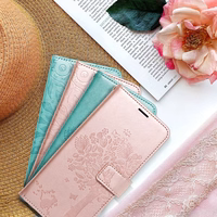 MEZZO grāmatas tipa viedtālruņa apvalks XIAOMI Redmi Note 10 Pro ar koku, rozā zelta krāsas