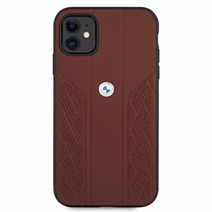 BMW ādas perforēts viedtālruņa apvalks iPhone 11 / Xr - sarkans