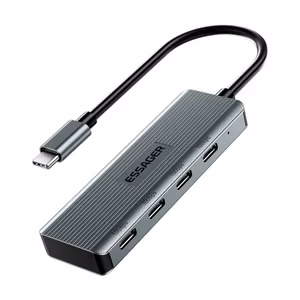 Adapteris Essager 4 in 1 pelēks (In: Type-C, Out: 4xUSB-C)