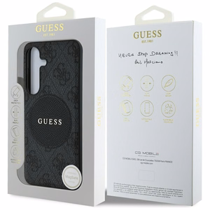 Guess 4G Apaļš Klasiskais Logotips Magnētiskais Viedtālruņa apvalks Samsung Galaxy S25 Melns