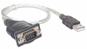 Manhattan USB-A to Serial Converter cable, 45cm, Male to Male, Serial/RS232/COM/DB9, Prolific PL-2303RA Chip, Black/Silver cable, Three Year Warranty, Equivalent to ICUSB232V2