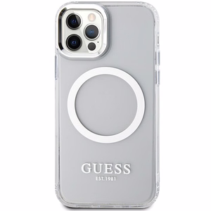 Guess Metal Outline MagSafe viedtālruņa apvalks iPhone 12 / iPhone 12 Pro – sudrabains