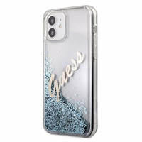 Guess GUHCP12SGLVSBL iPhone 12 mini 5.4" zils/zils cietais apvalks Spīdumi Vintage Script