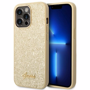 Guess Glitter Script viedtālruņa apvalks iPhone 14 Pro - zelta